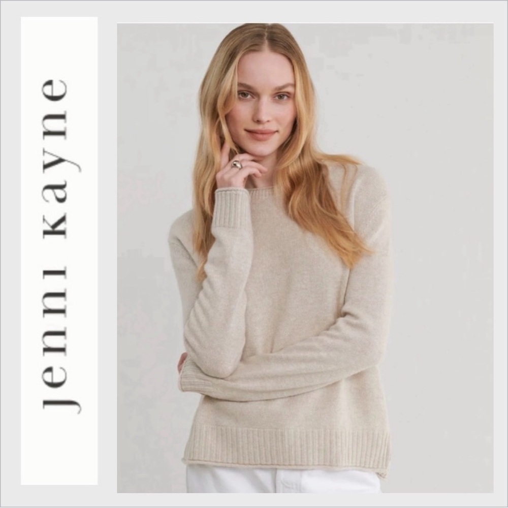 NWT Jenni Kayne Sweater Everyday Crewneck Wool Blend in Oatmeal Cream - Picture 2 of 11